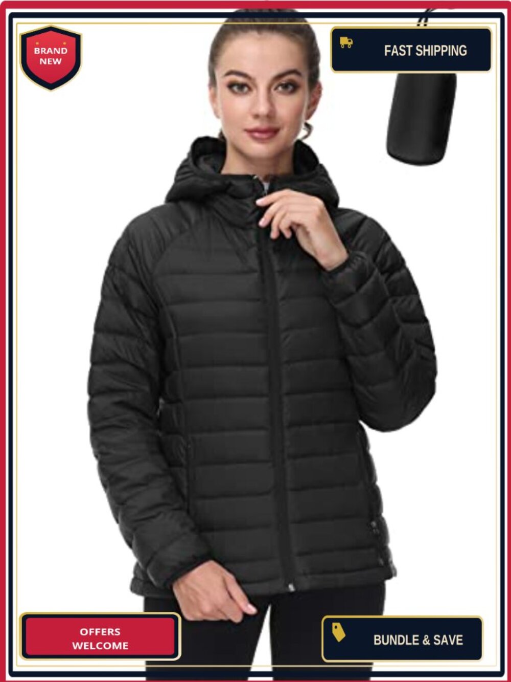 Women's Lightweight Down Puffer Jacket Hooded Packable Winter Coat